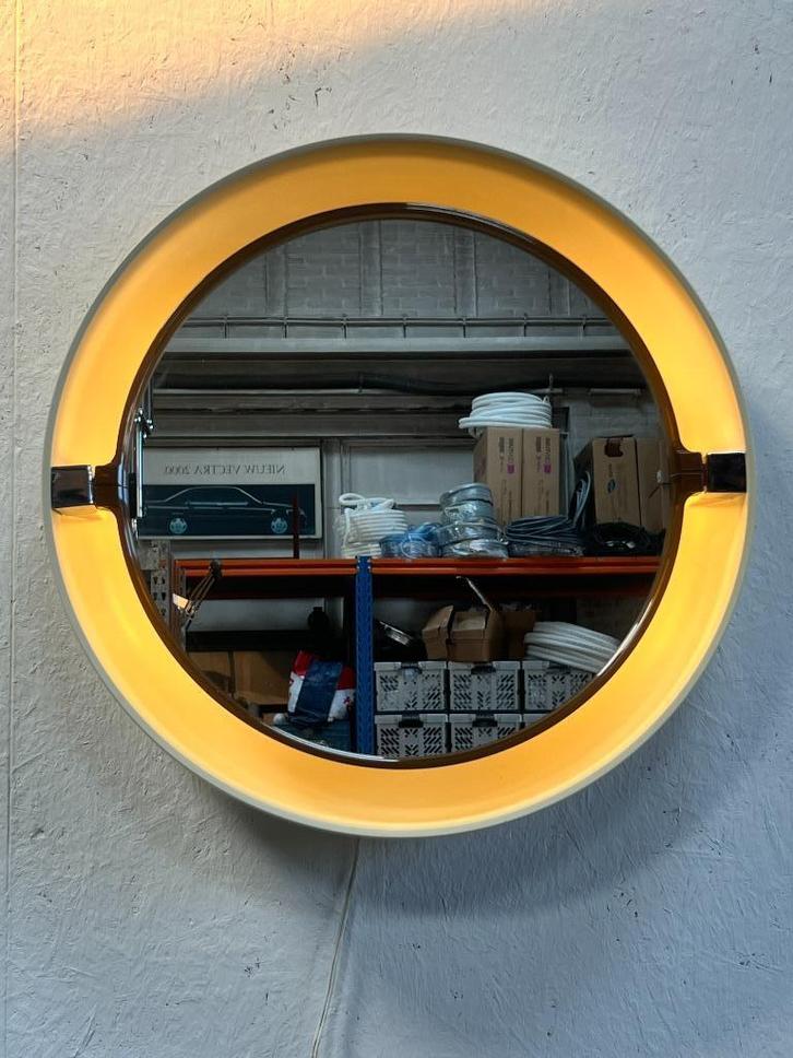 Vintage Ronde Spiegel Met Verlichting, Allibert, 1970's, Huis en Inrichting, Woonaccessoires | Spiegels, Gebruikt, 50 tot 75 cm