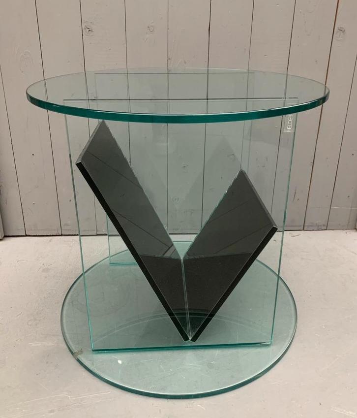 Bijzettafel lectuurtafel Helderr glas rond tafel, Huis en Inrichting, Woonaccessoires | Krantenbakken en Lectuurbakken, Gebruikt