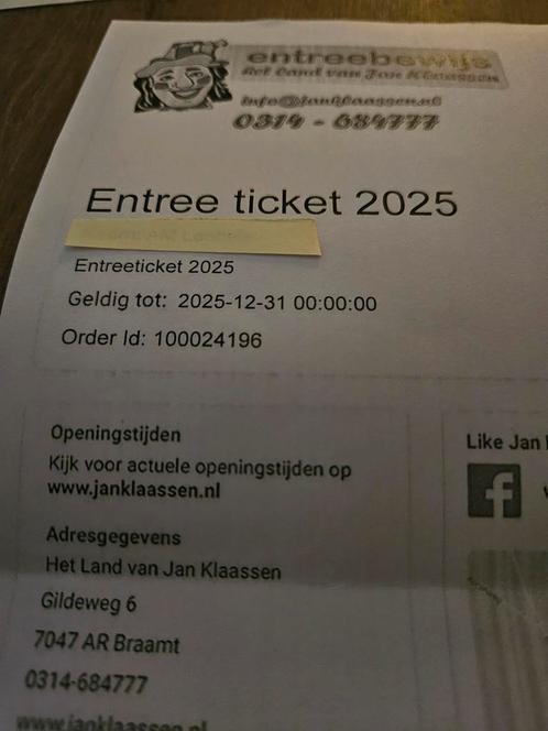 Pretpark Jan Klaassen in Braamt, Tickets en Kaartjes, Recreatie | Overige, Drie personen of meer, Ticket of Toegangskaart