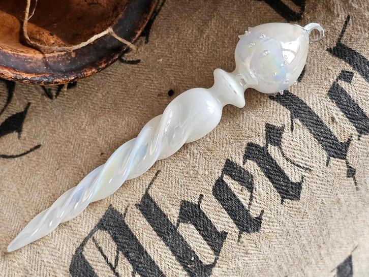 Glazen kerstversiering pegel wit met noppen glazen oog  22cm, Diversen, Kerst, Ophalen of Verzenden