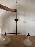 Vintage Hanglamp met 2 Lampen, Huis en Inrichting, Lampen | Hanglampen, Ophalen, Gebruikt, Glas, 75 cm of meer