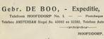HOOFDDORP EXPEDITIE Gebr. DE BOO 1932, Ophalen of Verzenden, Gebruikt, Overige typen