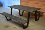 Moderne houten picknicktafel op zwart metalen frame, Nieuw, Rechthoekig, Hout, Ophalen