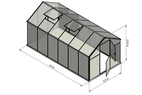 Broeikas Sanus L-10 (9,5m2) 2,20 x 4,30 x 2,10 Polycarbonaat, Tuin en Terras, Kassen, Nieuw, Kweekkas, Aluminium, Polycarbonaat
