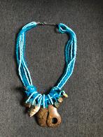 Nlauwe ketting net schelpen en stenen lengte 58 cm, Ophalen of Verzenden, Zo goed als nieuw, Blauw, Overige materialen