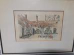 ANTIEKE GESIGNEERDE LITHO van BARREVOETSHOFJE HAARLEM, Ophalen of Verzenden
