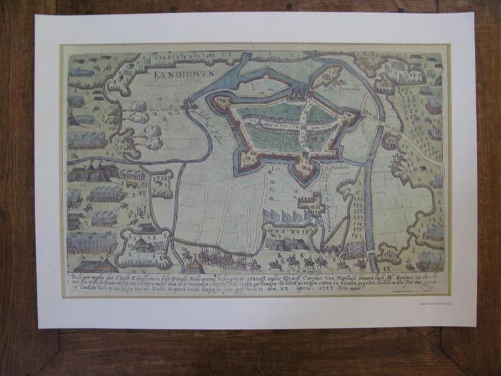 reproductie plattegrond Eindhoven in 1853, Baudartius, 1615, Boeken, Atlassen en Landkaarten, Zo goed als nieuw, Landkaart, Nederland