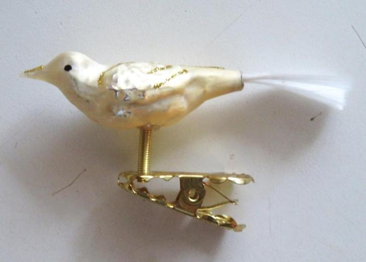 Kerstbal Vogeltje op knijper, mat goud + gouden versiering, Diversen, Kerst, Ophalen of Verzenden