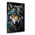 Sterrenhemel Wolf in Levendige Kleuren canvas 60x90cm - 18m, Nieuw, Verzenden