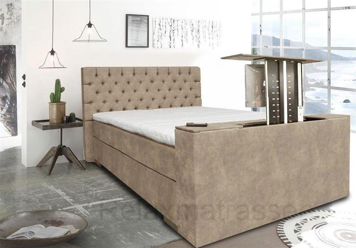 Boxspring Chesterfield met TV Lift set, Huis en Inrichting, Slaapkamer | Boxsprings, Nieuw, Tweepersoons, Grijs, Zwart, Ophalen of Verzenden