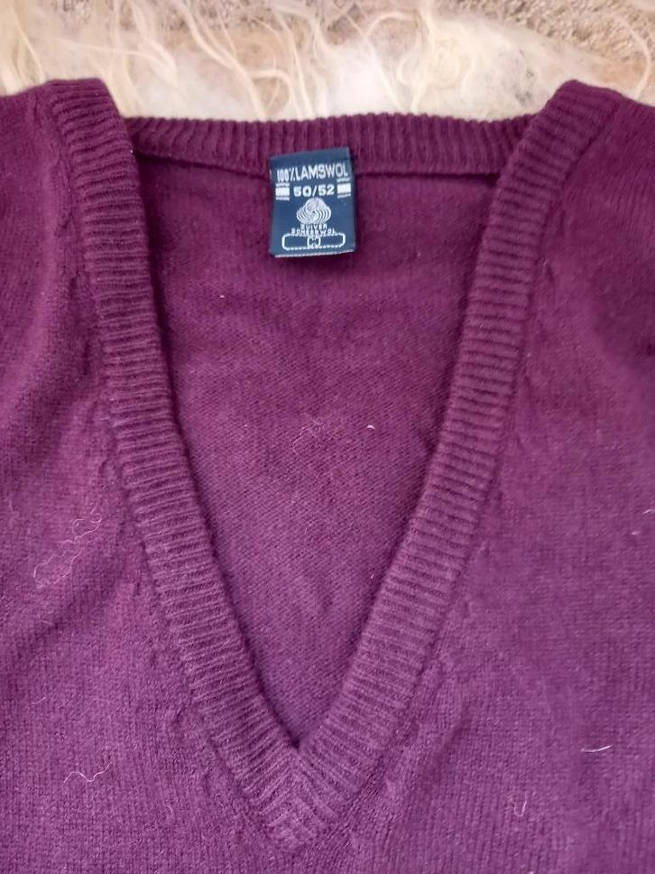 Wollen V hals trui 100% lamswol maat L, Kleding | Heren, Truien en Vesten, Gedragen, Maat 52/54 (L), Paars, Ophalen of Verzenden
