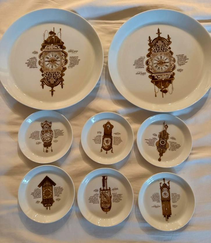 2 vintage gebakschalen en 6 gebaksbordjes, klokkenservies, Huis en Inrichting, Keuken | Servies, Gebruikt, Bord(en), Overige stijlen