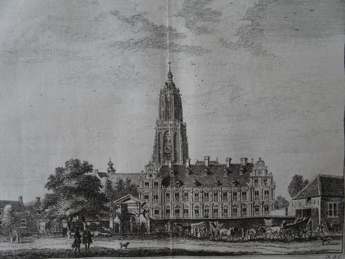 gravure Stadhuis en Cunerakerk Rhenen Hendrik Spilman 1754, Antiek en Kunst, Kunst | Etsen en Gravures, Verzenden