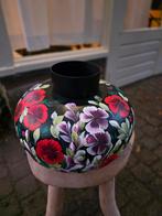 Handgeschilderde Vaas - Mat Zwart met Bloemen, Ophalen of Verzenden, Zwart, Minder dan 50 cm