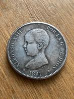 Mooie 5 peseta`s munt 1891 Spanje., Postzegels en Munten, Munten | Europa | Niet-Euromunten, Verzenden, Overige landen, Losse munt