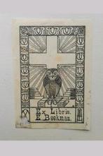 Exlibris E. Beekman (uil, zon, kruis, boeken), Antiek en Kunst, Kunst | Etsen en Gravures, Ophalen of Verzenden