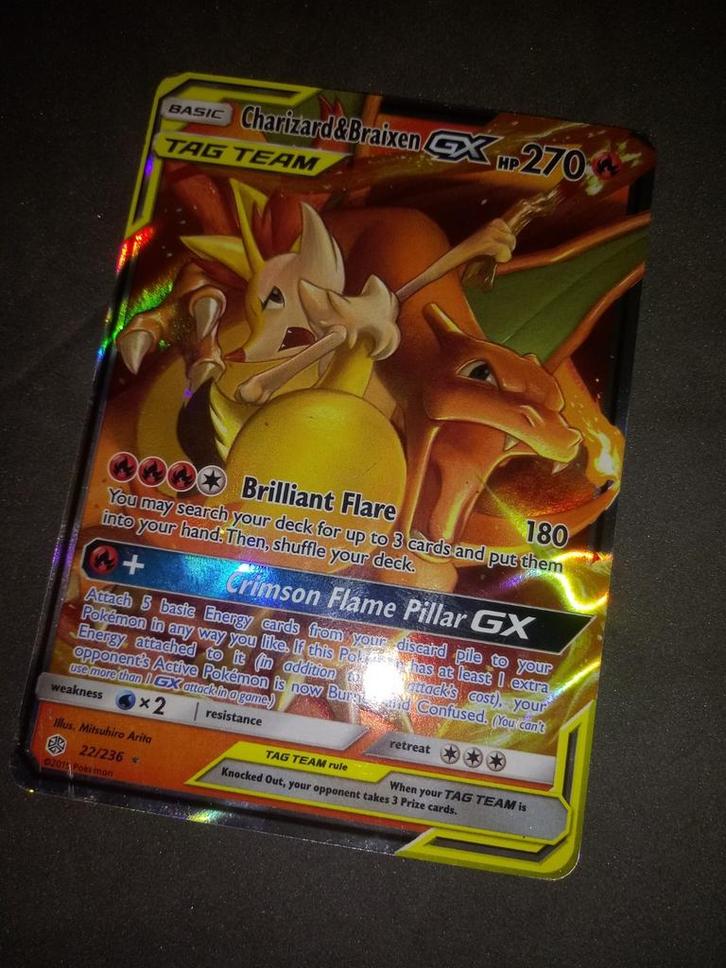 Tag Team Charizard & Braixen GX 22/236 Cosmic Eclipse, Hobby en Vrije tijd, Verzamelkaartspellen | Pokémon, Gebruikt, Ophalen of Verzenden