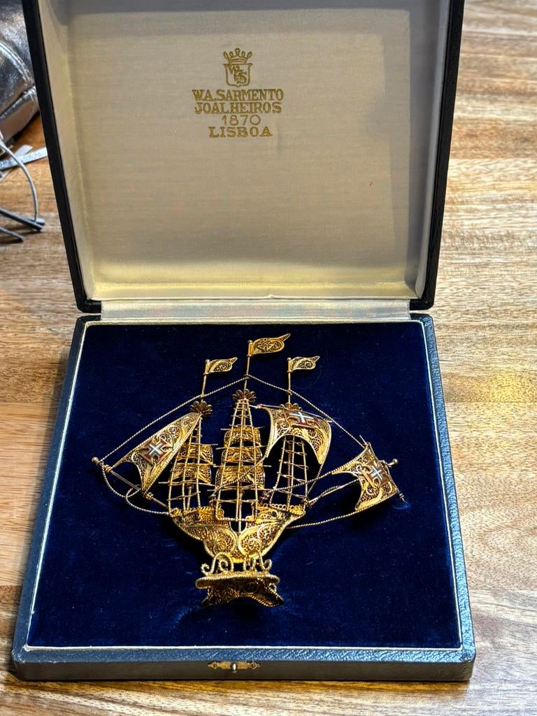 Schip van zilver en goud, Ophalen of Verzenden, Zilver