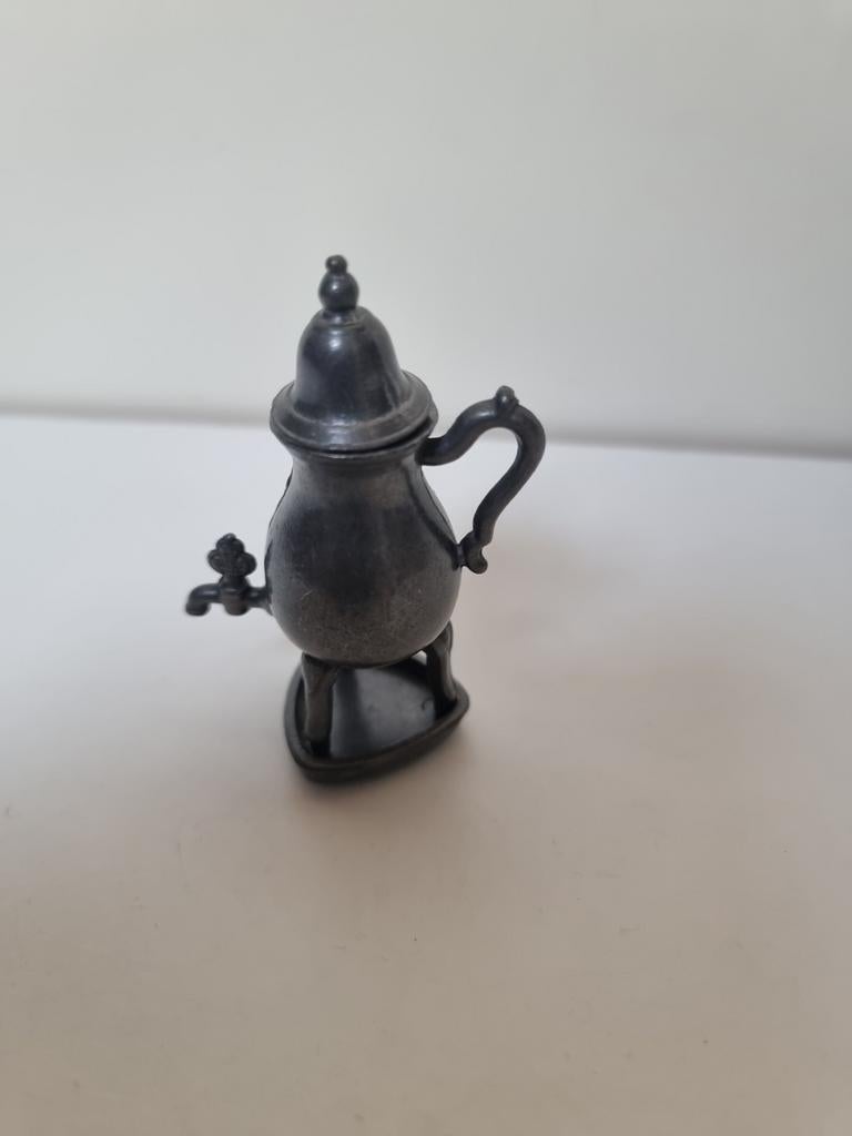 Miniatuur tinnen theepot/samovar met brander, Antiek en Kunst, Antiek | Tin, Ophalen of Verzenden
