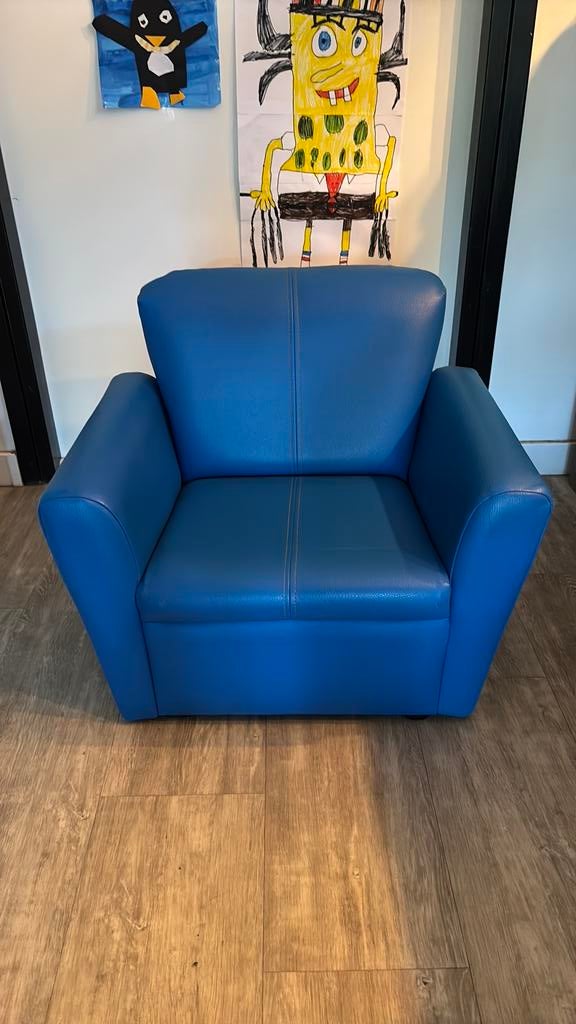 Kinder fauteuil blauw, Huis en Inrichting, Banken | Sofa's en Chaises Longues, Ophalen, Eenpersoons, Minder dan 75 cm, Leer