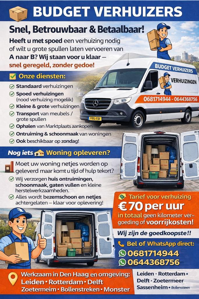 Goedkoop Verhuisbedrijf Verhuizers verhuizingTransport spoed, Verhuizen binnen Nederland