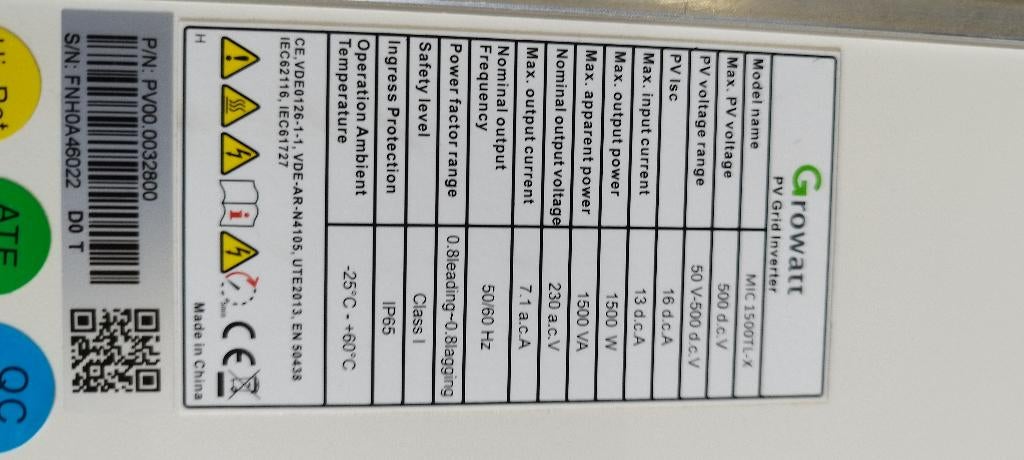 Growatt Omvormer min 1500tlx, Ophalen, Gebruikt