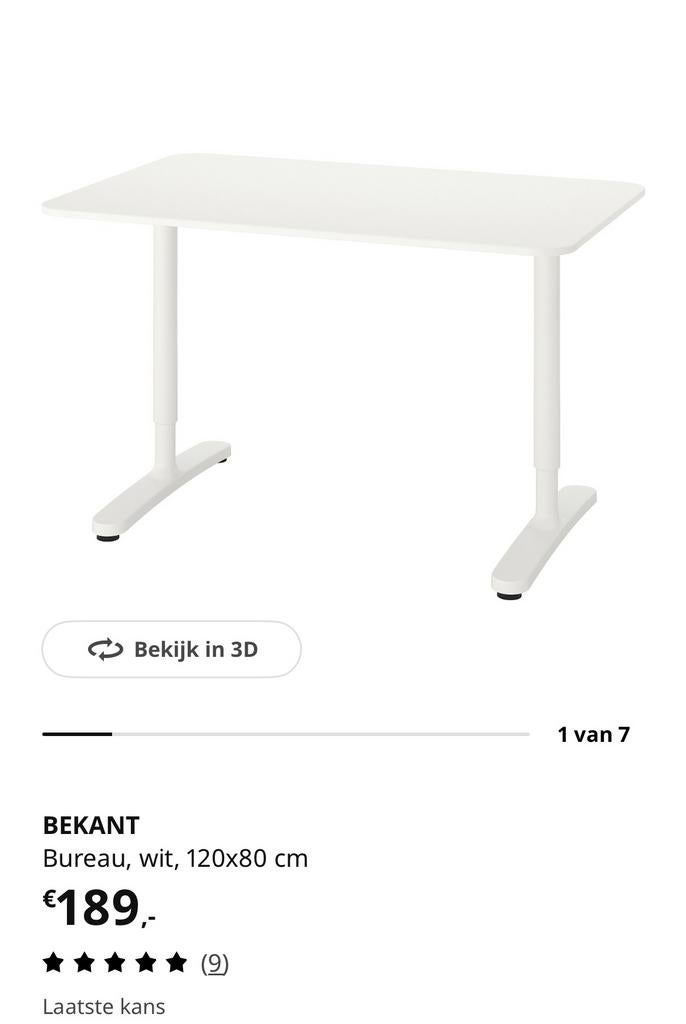 Bekant IKEA bureau, Huis en Inrichting, Bureaus, Ophalen, IKEA, Computerbureau, Wit