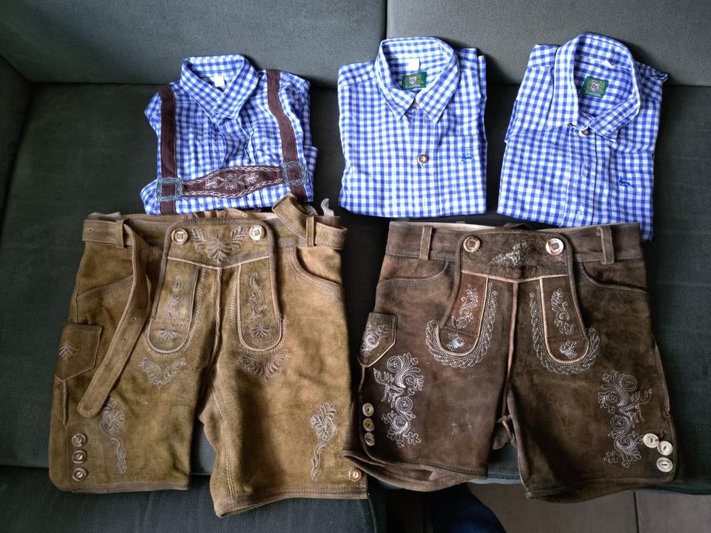 2 lederhosen en 3 overhemden, Ophalen of Verzenden, 122 t/m 128, Meisje