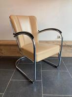 Gispen 412 fauteuil, chroom, zandkleurig leder, Design, 75 tot 100 cm, Zo goed als nieuw, Leer