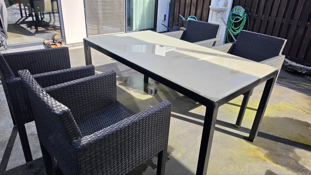 Tuintafel met stoelen, Tuin en Terras, Tuintafels, Ophalen, Gebruikt, Rechthoekig, Aluminium