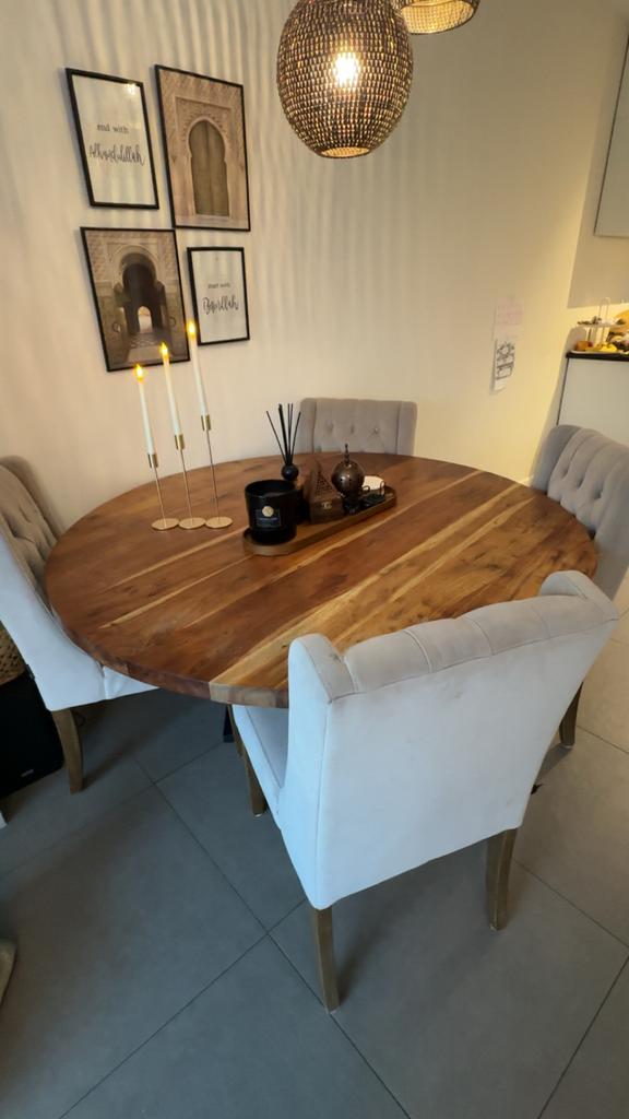 Set van 4 landelijke eetkamerstoelen - Dubbelman Design, Huis en Inrichting, Stoelen, Ophalen, Gebruikt, Overige kleuren, Vier
