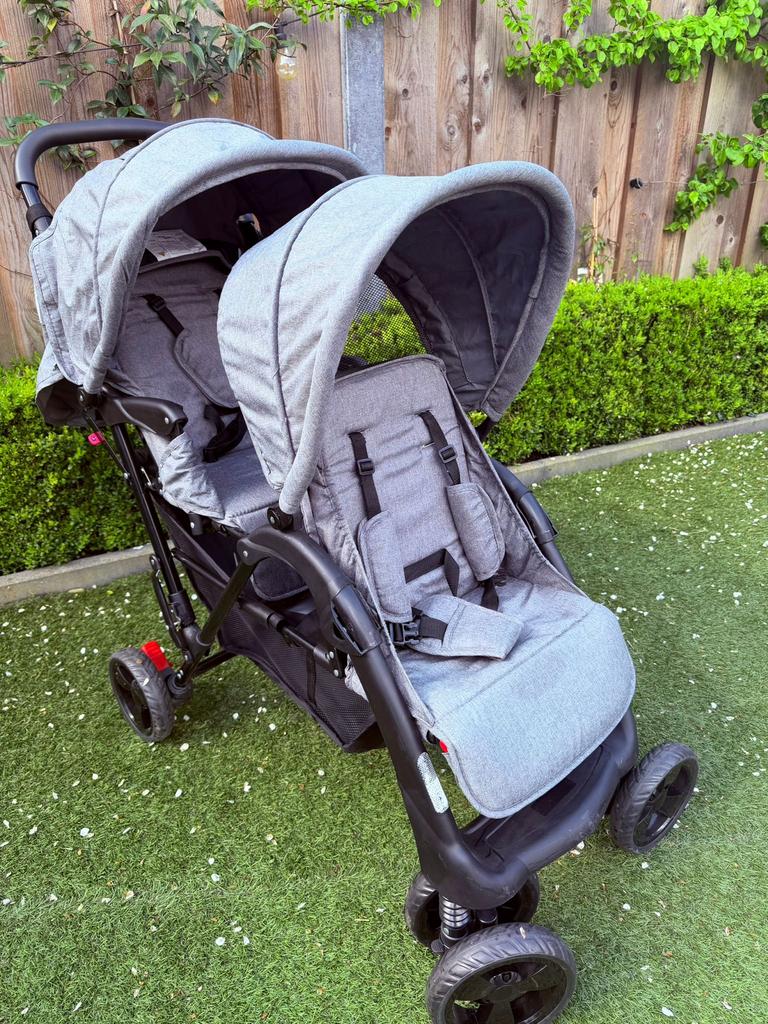 Tweeling buggy opvouwbaar grijs, Ophalen, Zo goed als nieuw