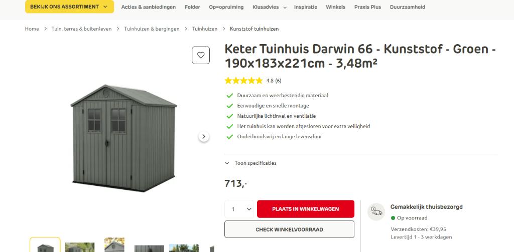 Keter tuinhuisje Darwin 66 - kunststof - groen, Kunststof, Tuinhuis, Nieuw, Minder dan 200 cm