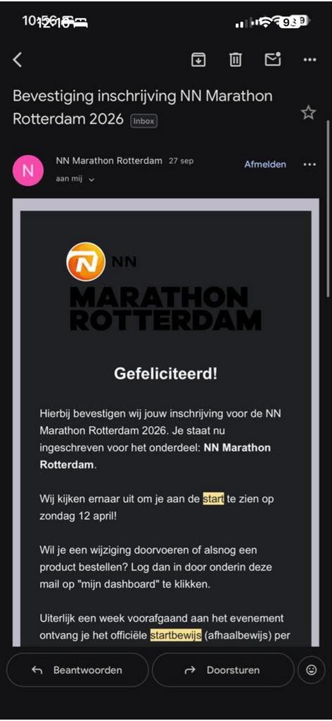 startbewijs marathon rotterdam, Tickets en Kaartjes, Eén persoon