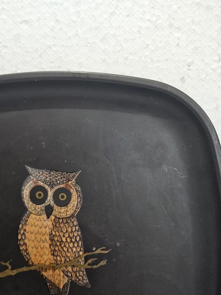 Vintage kunststof artisan Couroc dienblad uil bord schaal, Kunststof, Gebruikt, Couroc, Vierkant