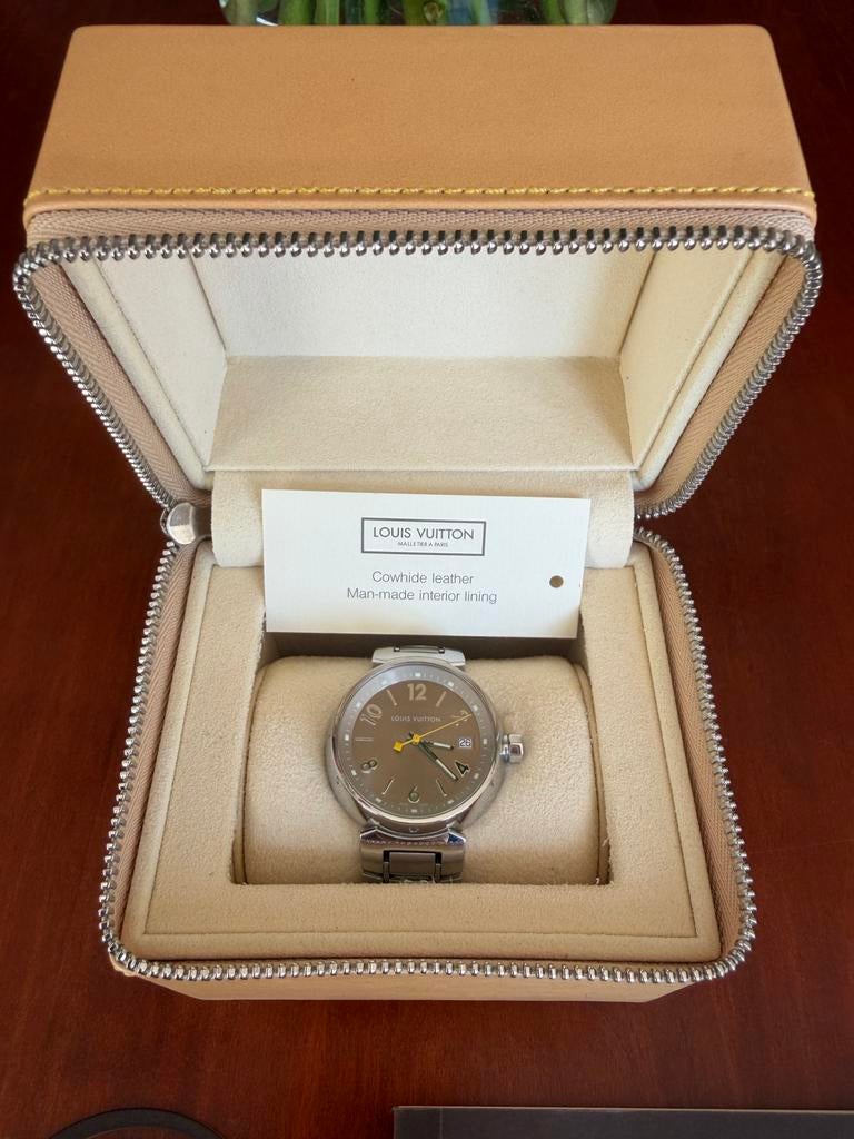Louis Vuitton Tambour Quartz Horloge (RC3781 - Q1312), Overige merken, Staal, Polshorloge, Overige materialen