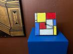 VTG Handmade Stained Glass Table Clock in Mondrian Style, Ophalen of Verzenden, Gebruikt, Analoog, Wekker of Tafelklok