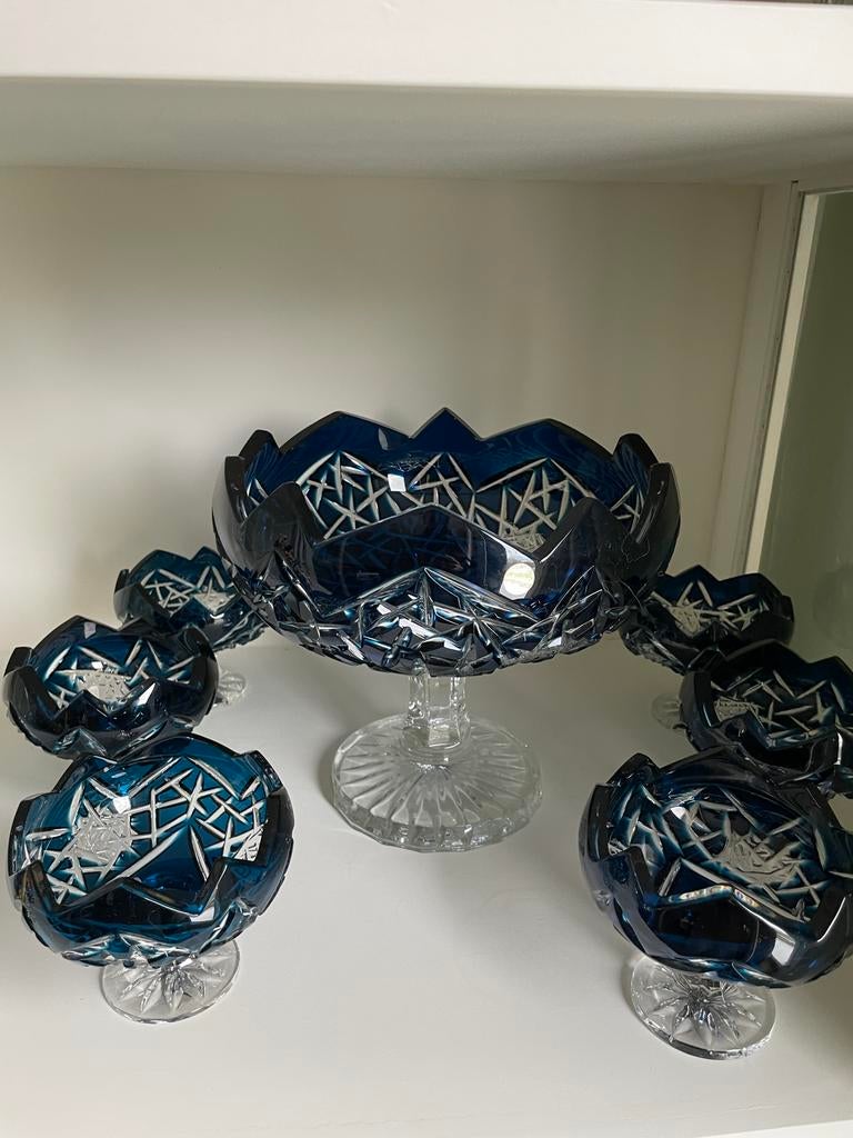 Luxe fruitschaal + schaaltjes van kristal handgemaakt €300, Sieraden, Tassen en Uiterlijk, Ophalen, Zo goed als nieuw, Glas of Kristal