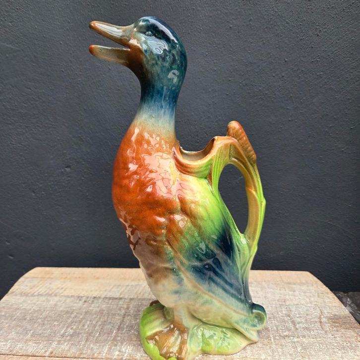 Brocante barbotine aardewerk waterkan Eend St Clément, Antiek en Kunst, Curiosa en Brocante, Ophalen of Verzenden