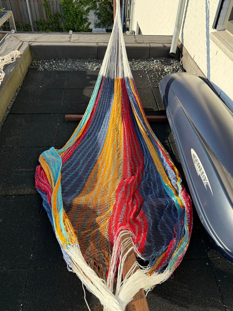 Nieuwe kleurrijke net hangmat - 4,20 m, Ophalen of Verzenden, Nieuw, Meerpersoons, Buiten