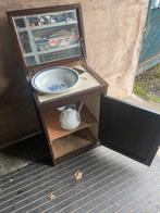 Oud wastafelmeubel met spiegel, kom en kan, Antiek en Kunst, Ophalen