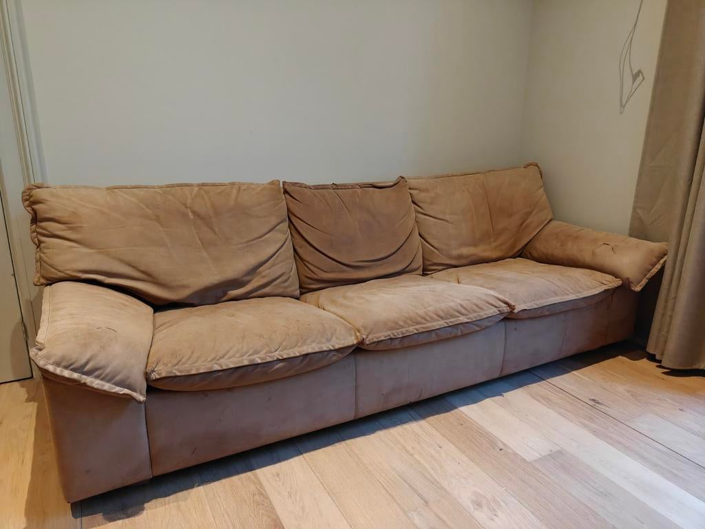Vintage Leolux 3-zitsbank in geschuurd leer, Huis en Inrichting, Ophalen, Gebruikt, Driepersoons, 75 tot 100 cm