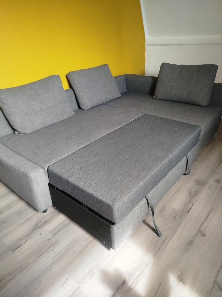 Ikea hoek/slaapbank grijs met opbergruimte, Ophalen, Tweepersoons, 140 cm, Zo goed als nieuw