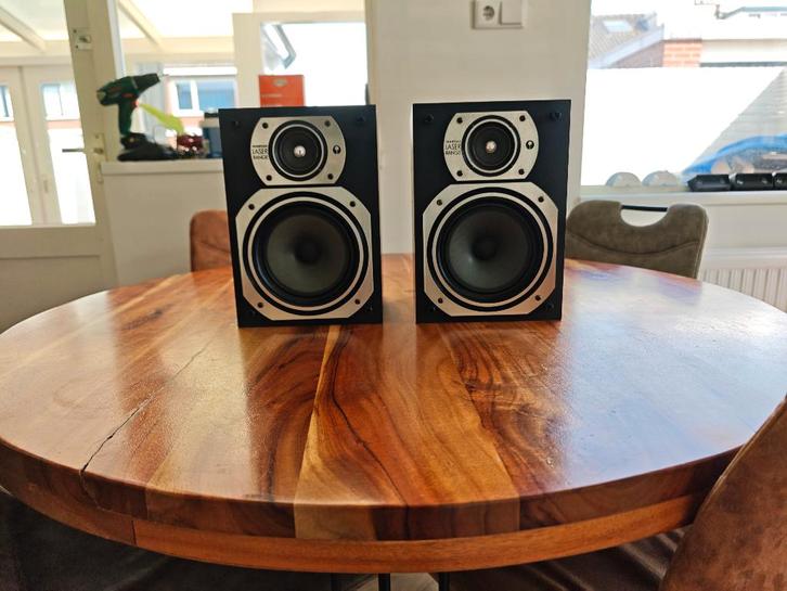 Vintage boekenplank luidsprekers - Wharfedale Laser 30 (50W), Audio, Tv en Foto, Luidsprekers, Gebruikt, Front, Rear of Stereo speakers