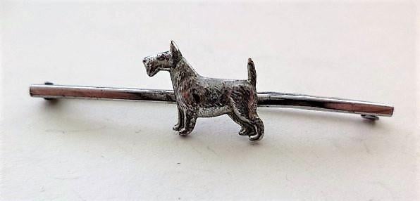 Vintage staafbroche met Terriër voor de hondenliefhebber, Ophalen, Zo goed als nieuw, Zilver, Overige materialen