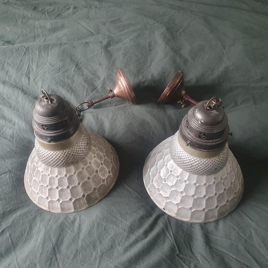 2 Giso (Gispen) Confectory hanglampen, Ophalen, Gebruikt, Glas, Minder dan 50 cm