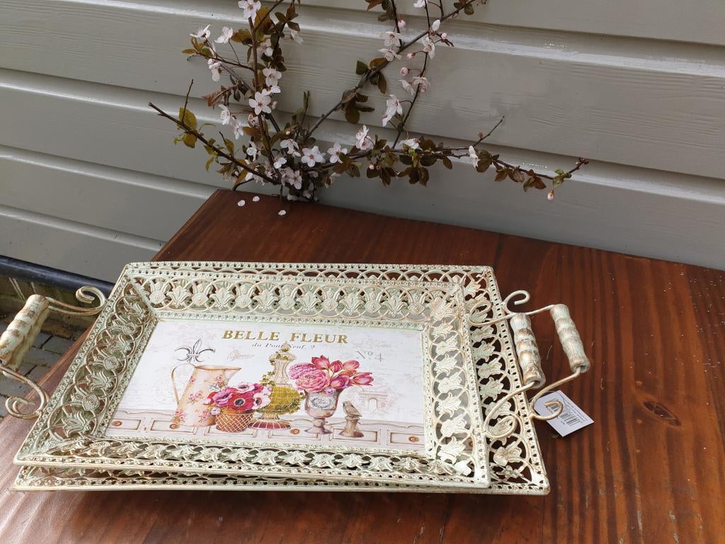 dienblad van metaal , bloemen, Huis en Inrichting, Woonaccessoires | Dienbladen, Nieuw, Hout, Rond, Ophalen of Verzenden