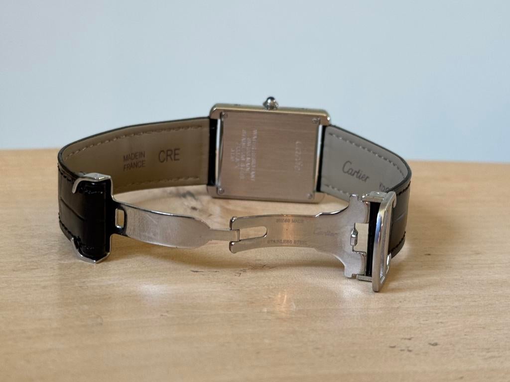 Cartier Tank Midzie Staal 34mm, Overige merken, Leer, Staal, Polshorloge