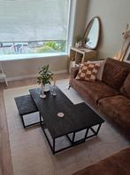 Industriële salontafel set (3x) – hout & zwart staal, Industriëel / Modern / Scandinavisch / Minimalistisch, Gebruikt, 100 tot 150 cm