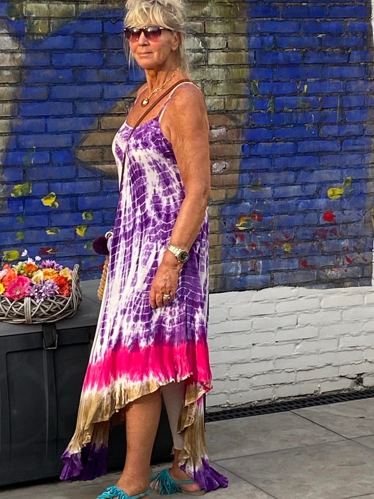 Ibiza Boho Bohemien Jurk mt 36-40, Maat 38/40 (M), Paars, Ophalen of Verzenden, Gedragen